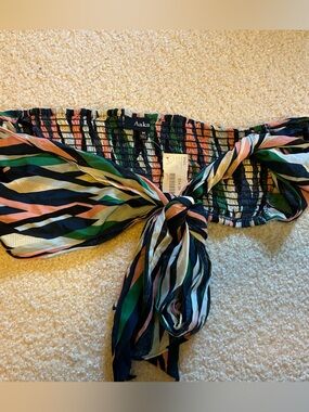 Aakaa Navy Multicolor Striped Tie-Front Bandeau